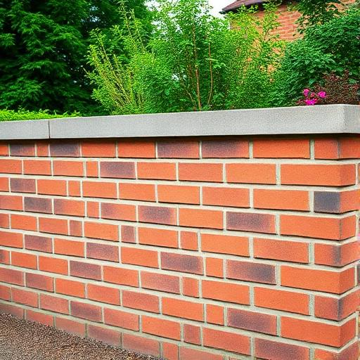 Red brick garden wall with concrete capping